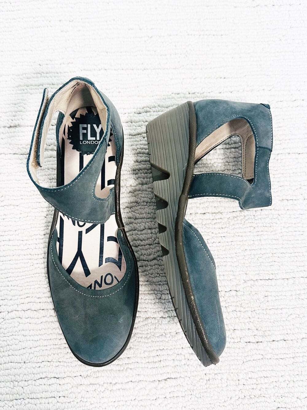 FLY LONDON Piat Size 38 Teal Wedge Shoe Nubuck Lagenlook Bohemian Comfort Edgy - Picture 9 of 9